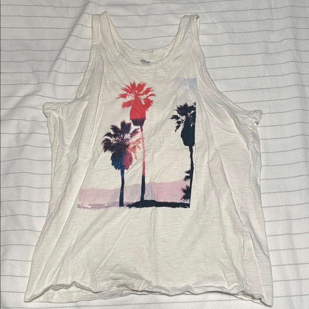 Palm Tree Graphic Tank Top - White